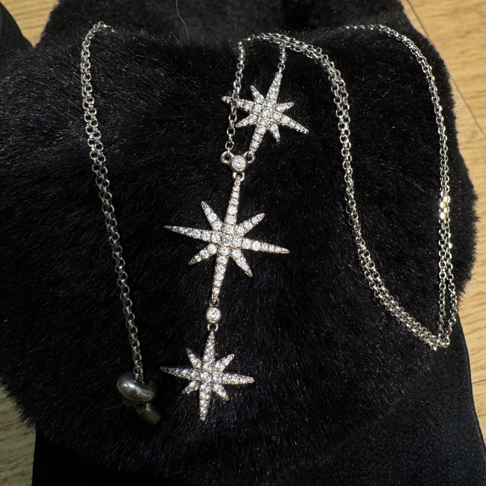 APM Monaco Triple Meteorite Adjustable Silver Sterling Rhinestone Necklace Chain
